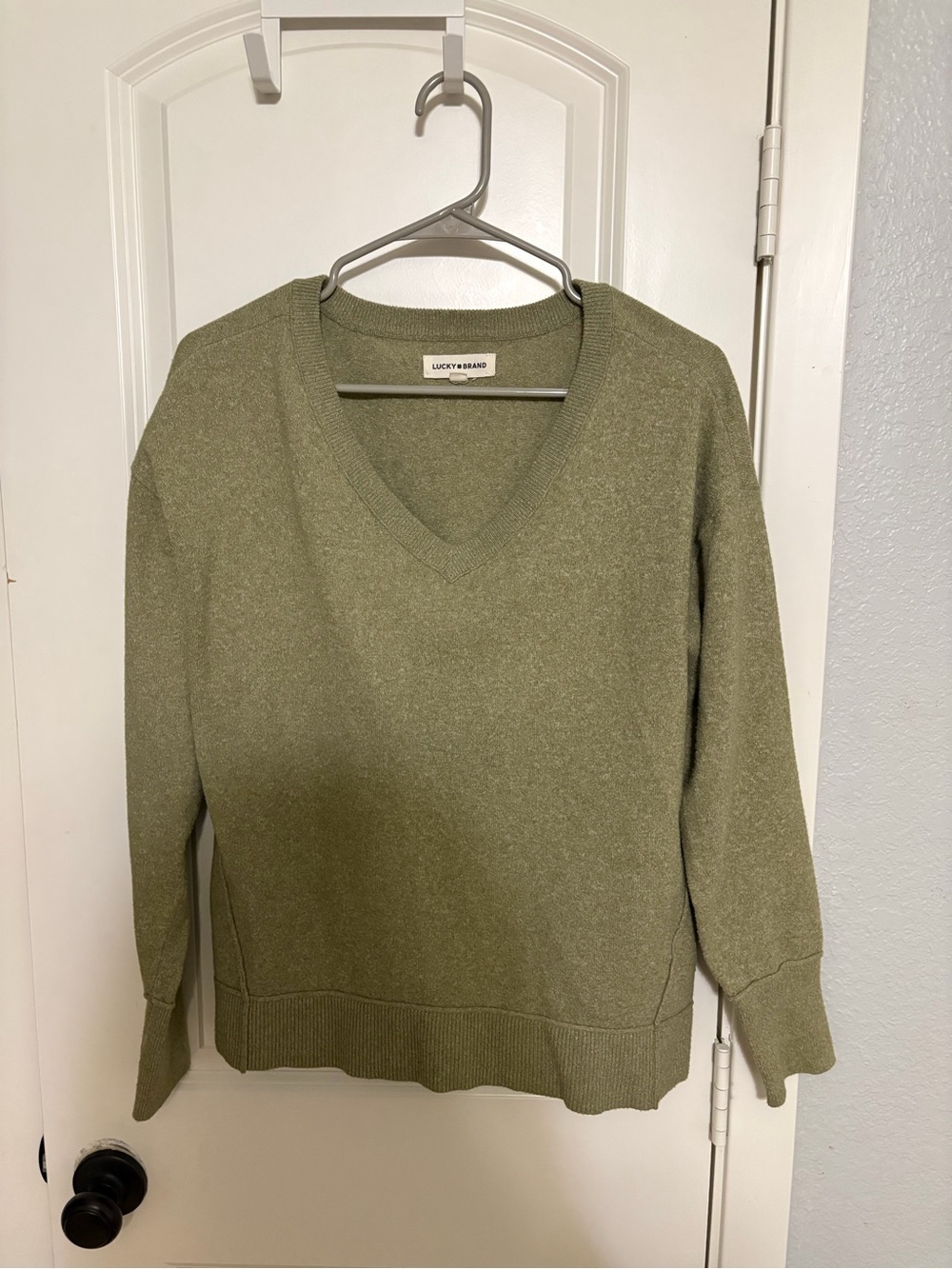 Lucky Brand Olive Green V-Neck Pullover Sweater
